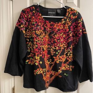 Vintage Michael Simon Fall Autumn Tree Black Women Cardigan